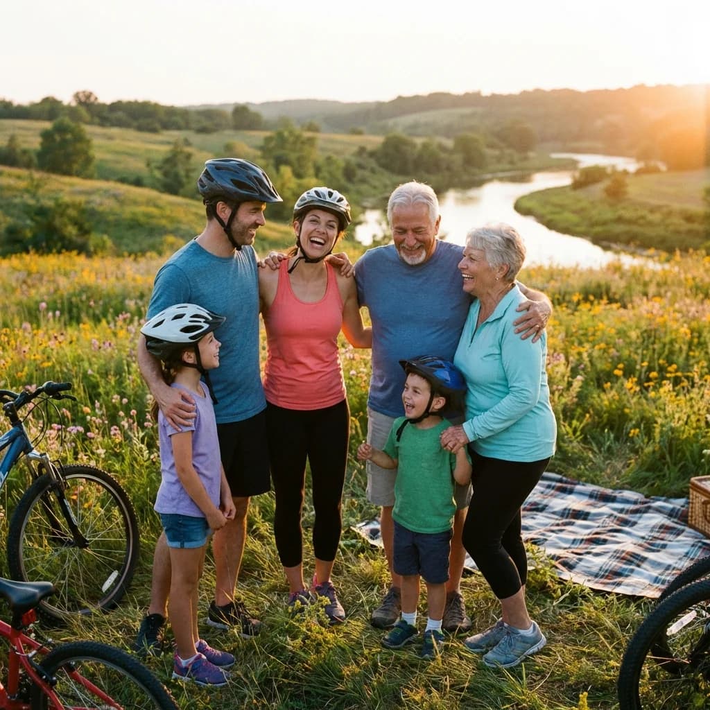 A happy parent running with their child flying a kite, illustrating the joy and safety of protecting family belongings.